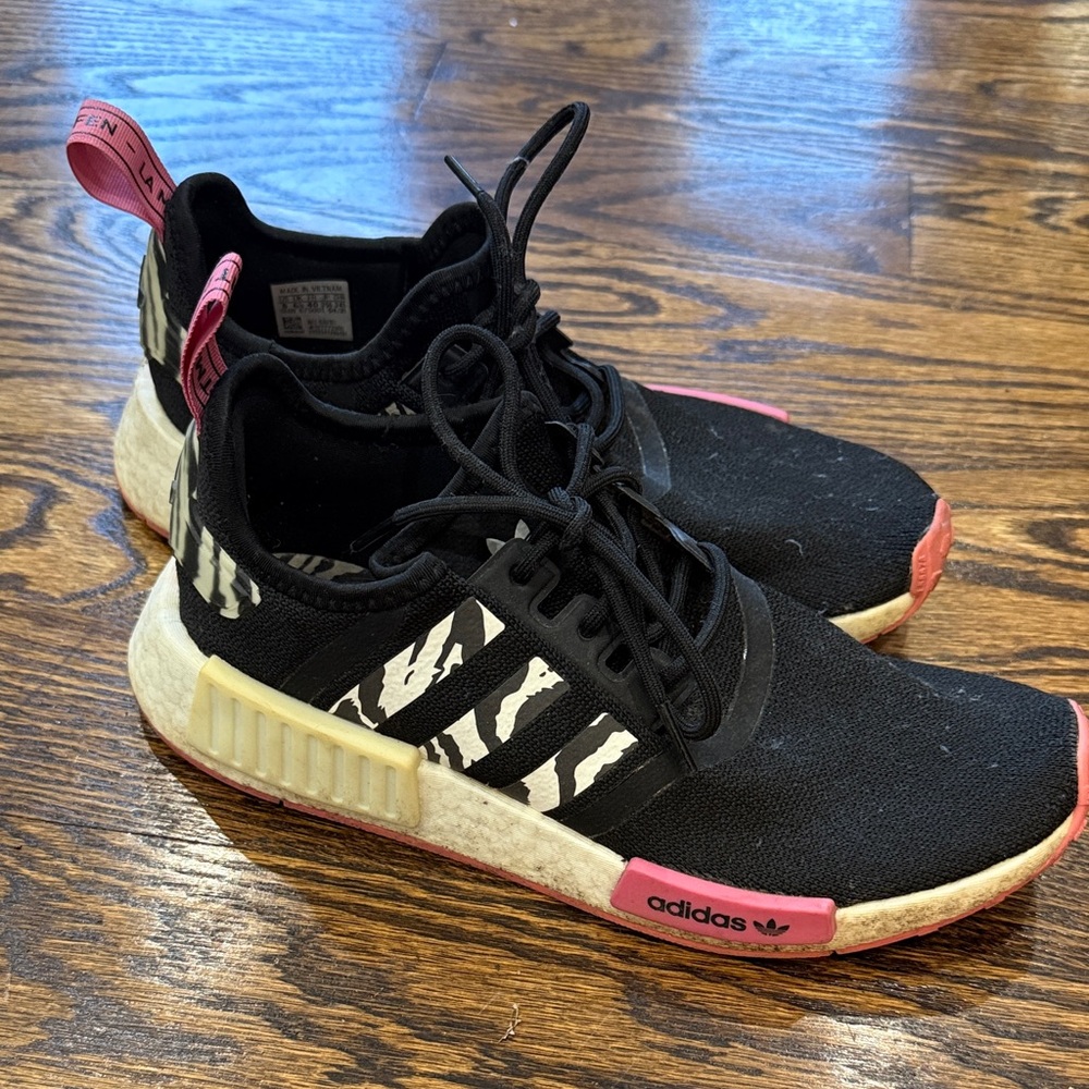 Adidas Zebra Stripe Black and Pink Shoes